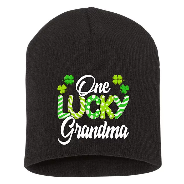 One Lucky Grandma Shamrock Irish Grandma St PatrickS Day Short Acrylic Beanie