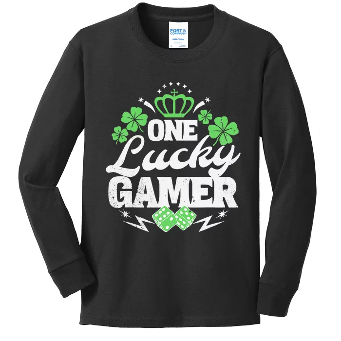 One Lucky Gamer St Patricks Day Gift Vintage 70s Dice Kids Long Sleeve Shirt