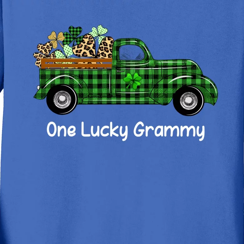 One Lucky Grammy Green Plaid Truck Shamrock St Patrick's Day Gift Kids Long Sleeve Shirt