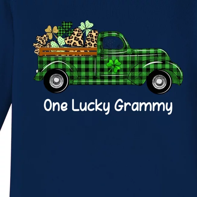 One Lucky Grammy Green Plaid Truck Shamrock St Patrick's Day Gift Baby Long Sleeve Bodysuit