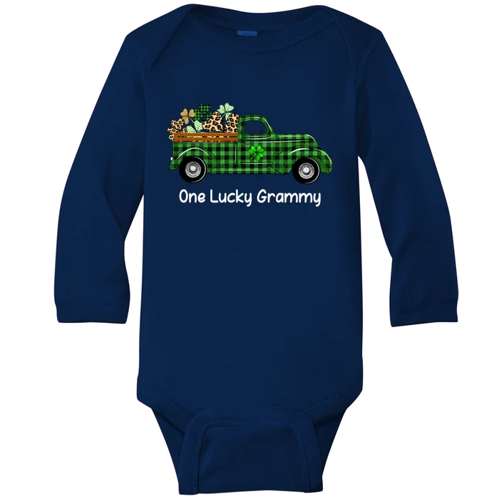 One Lucky Grammy Green Plaid Truck Shamrock St Patrick's Day Gift Baby Long Sleeve Bodysuit