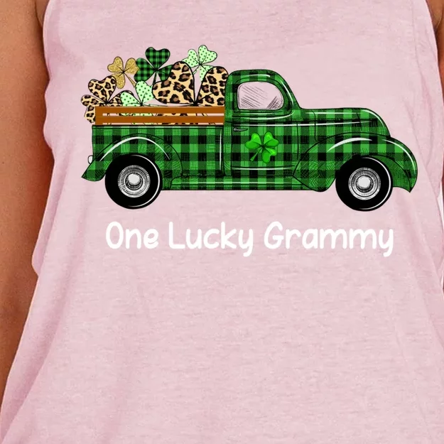 One Lucky Grammy Green Plaid Truck Shamrock St Patrick's Day Gift Women's Knotted Racerback Tank