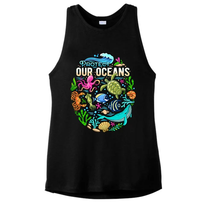 Ocean Lover Gift Sea Life Protect Our Ocean Gift Ladies Tri-Blend Wicking Tank