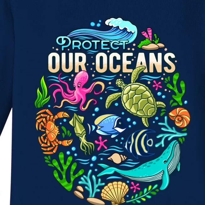 Ocean Lover Gift Sea Life Protect Our Ocean Gift Baby Long Sleeve Bodysuit