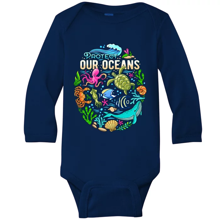 Ocean Lover Gift Sea Life Protect Our Ocean Gift Baby Long Sleeve Bodysuit