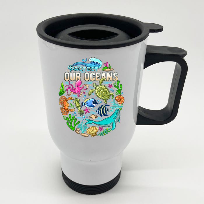 Ocean Lover Gift Sea Life Protect Our Ocean Gift Front & Back Stainless Steel Travel Mug