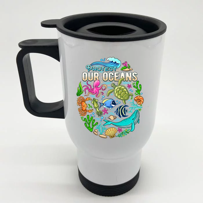 Ocean Lover Gift Sea Life Protect Our Ocean Gift Front & Back Stainless Steel Travel Mug