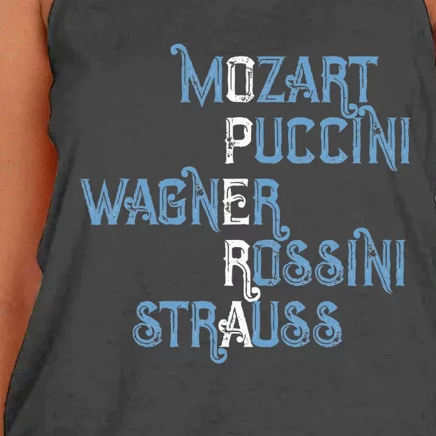 Opera Lover Gift Mozart Puccini Wagner Rossini Strauss Women's Knotted Racerback Tank