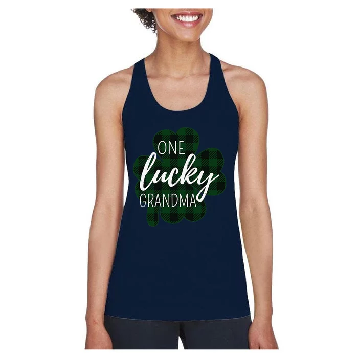 One Lucky Grandma Plaid Shamrock St Patricks Day Granny Women's Racerback Tank