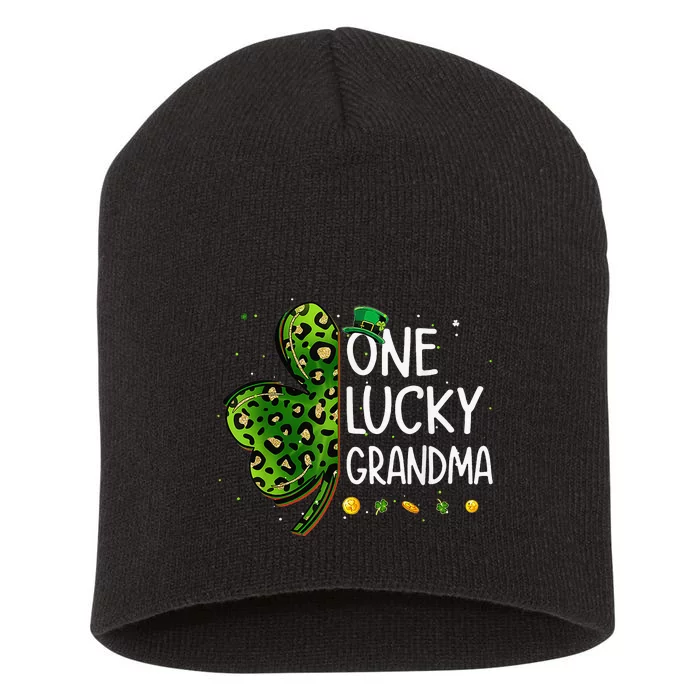 One Lucky Grandma Irish Shamrock St Patricks Day Fun Family Short Acrylic Beanie