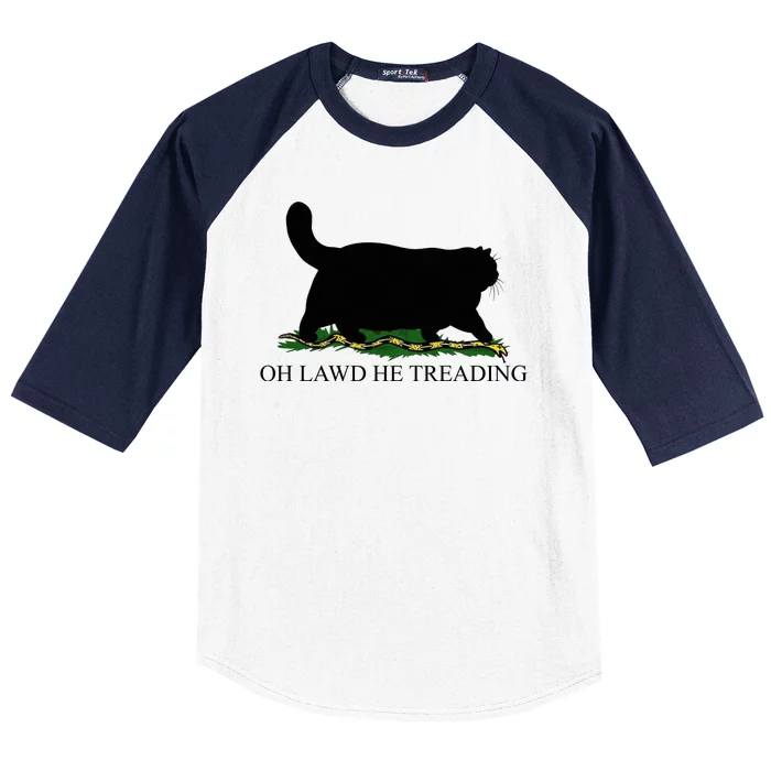 Oh Lawd He Treading Funny Cat Snake Baseball Sleeve Shirt