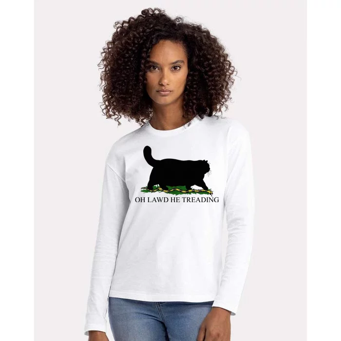 Oh Lawd He Treading Funny Cat Snake Womens Cotton Relaxed Long Sleeve T-Shirt