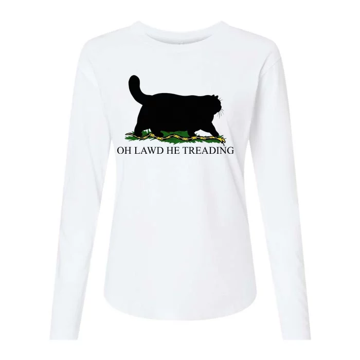 Oh Lawd He Treading Funny Cat Snake Womens Cotton Relaxed Long Sleeve T-Shirt