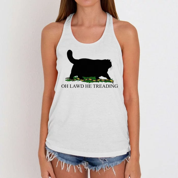 Oh Lawd He Treading Funny Cat Snake Women's Knotted Racerback Tank