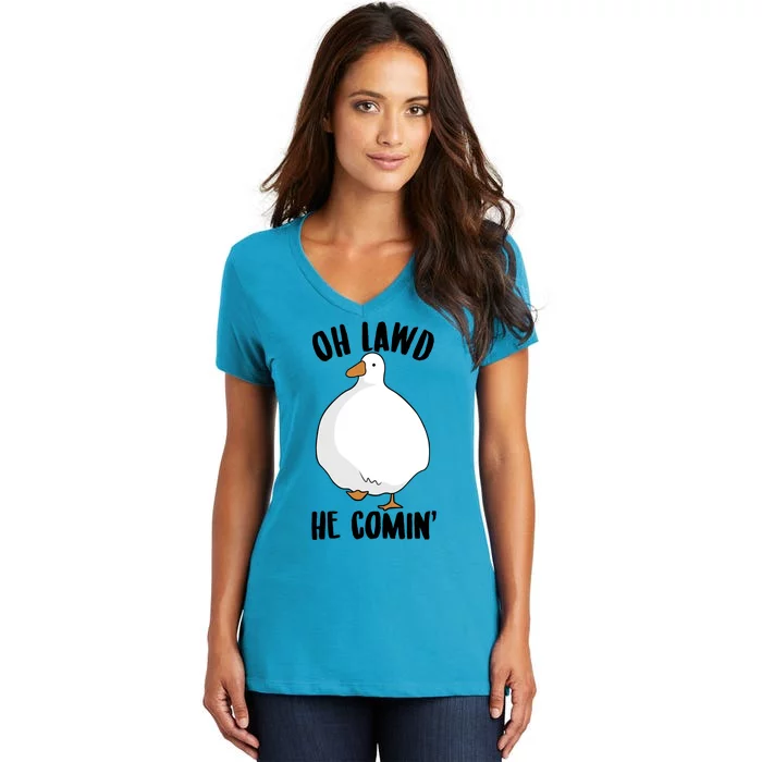 Oh Lawd He Comin Thicc Goose Meme Women's V-Neck T-Shirt