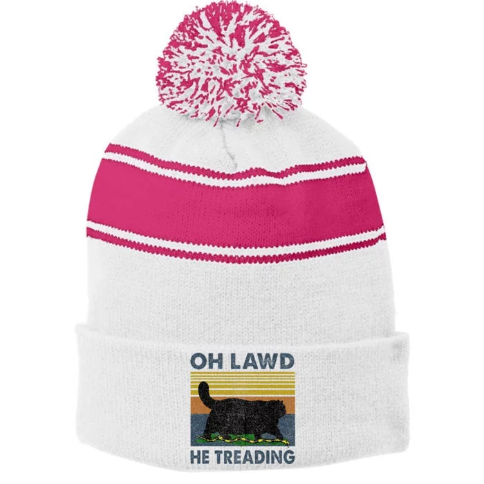 Oh Lawd He Treading Stripe Pom Pom Beanie