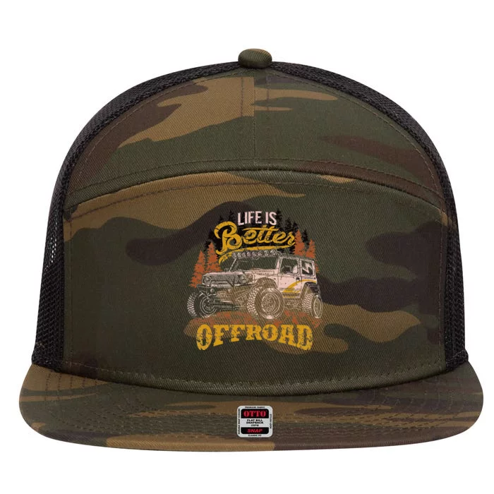 Offroading Life Is Better Offroad 4x4 Adventure Vintage 7 Panel Mesh Trucker Snapback Hat