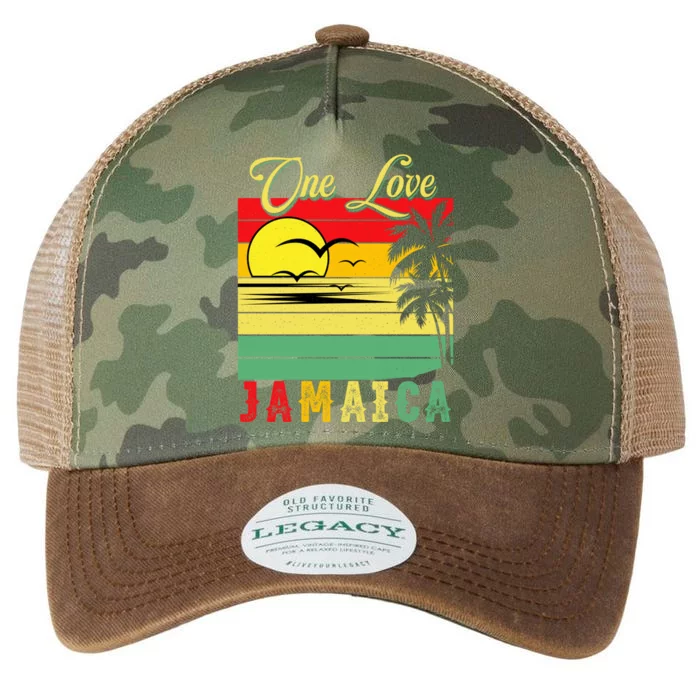 One Love Jamaica Summer Vacation Family Vintage Sunset Beach Gift Legacy Tie Dye Trucker Hat