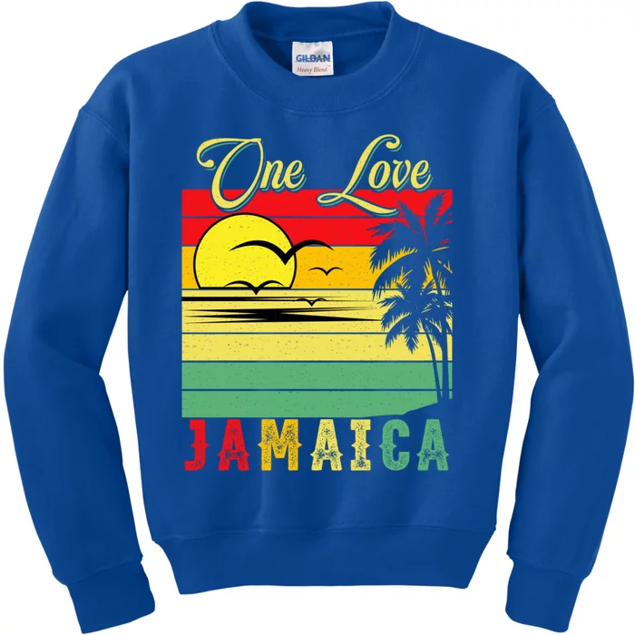 One Love Jamaica Summer Vacation Family Vintage Sunset Beach Gift Kids Sweatshirt