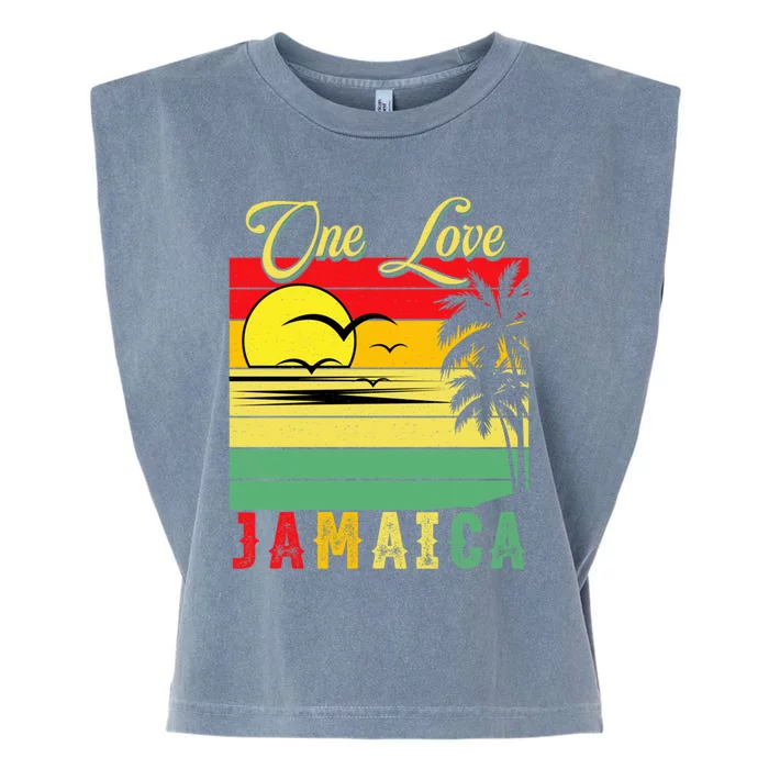 One Love Jamaica Summer Vacation Family Vintage Sunset Beach Gift Garment-Dyed Women's Muscle Tee