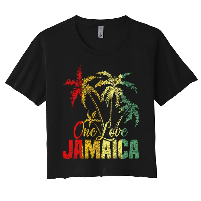 One Love Jamaica Caribbean Vacation Reggae Women's Crop Top Tee