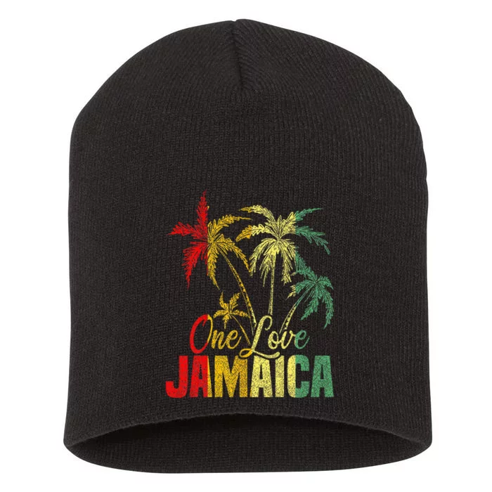 One Love Jamaica Caribbean Vacation Reggae Short Acrylic Beanie