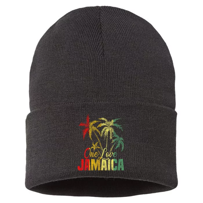 One Love Jamaica Caribbean Vacation Reggae Sustainable Knit Beanie