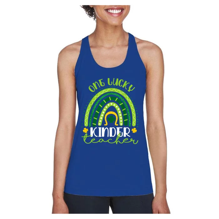 One Lucky Kinder Teacher Rainbow St Patrick’s Day Gift Women's Racerback Tank