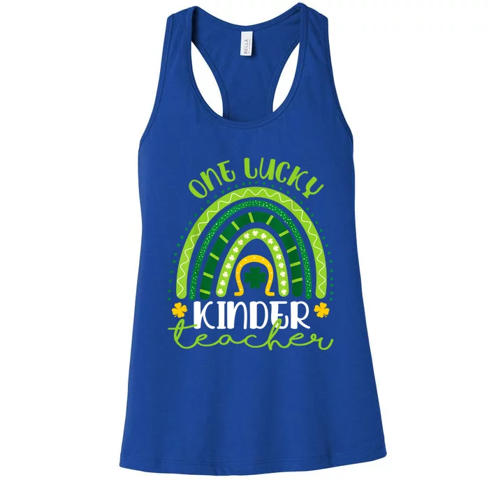 One Lucky Kinder Teacher Rainbow St Patrick’s Day Gift Women's Racerback Tank