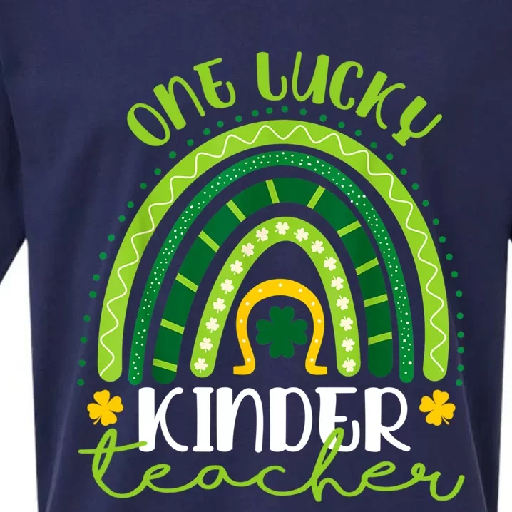 One Lucky Kinder Teacher Rainbow St Patrick’s Day Gift Sueded Cloud Jersey T-Shirt