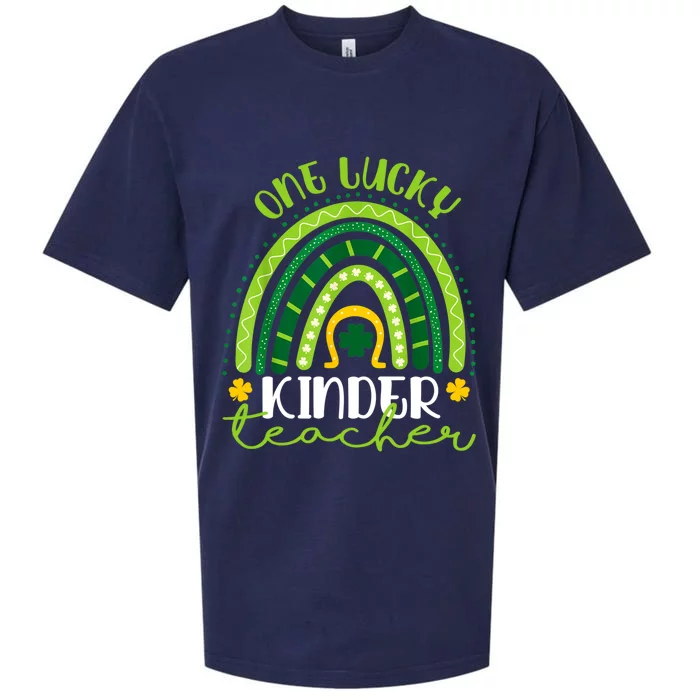 One Lucky Kinder Teacher Rainbow St Patrick’s Day Gift Sueded Cloud Jersey T-Shirt