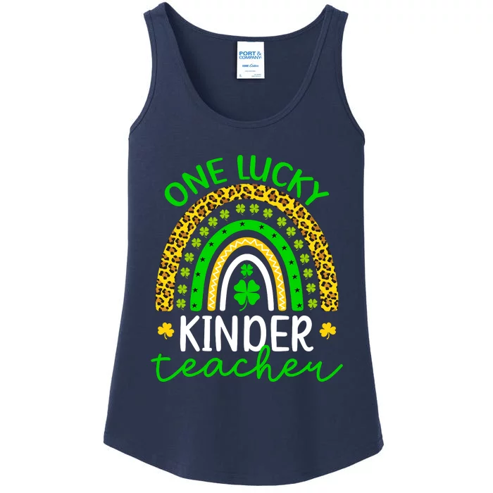 One Lucky Kinder Teacher St Patricks Day Teacher Rainbow Graphic Plus Size Ladies Essential Tank