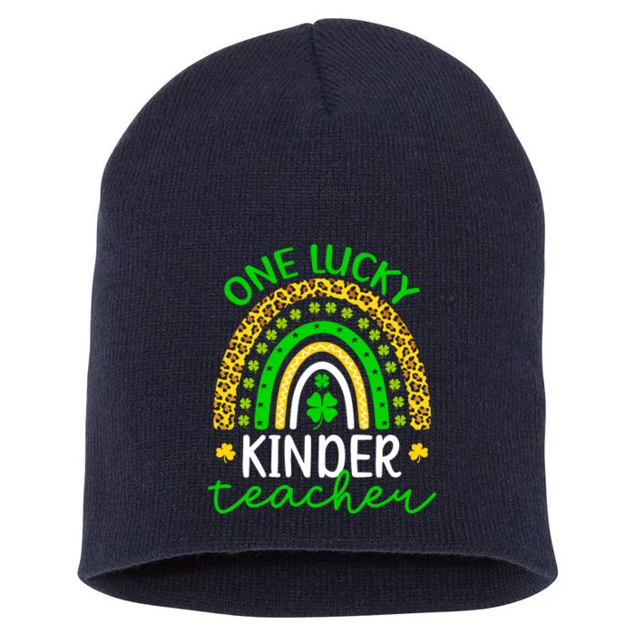 One Lucky Kinder Teacher St Patricks Day Teacher Rainbow Graphic Plus Size Short Acrylic Beanie