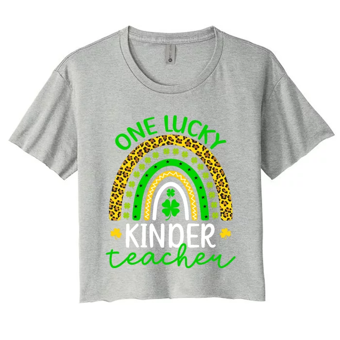 One Lucky Kinder Teacher St Patricks Day Teacher Rainbow Graphic Plus Size Women's Crop Top Tee