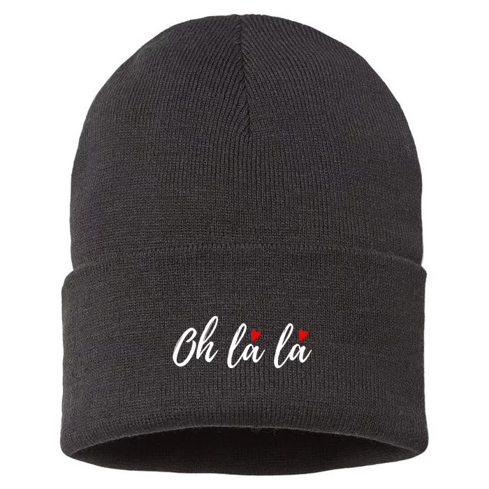 Oh La La, French Word Art With Red Hearts Sustainable Knit Beanie