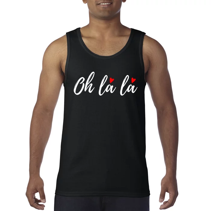 Oh La La, French Word Art With Red Hearts Tank Top