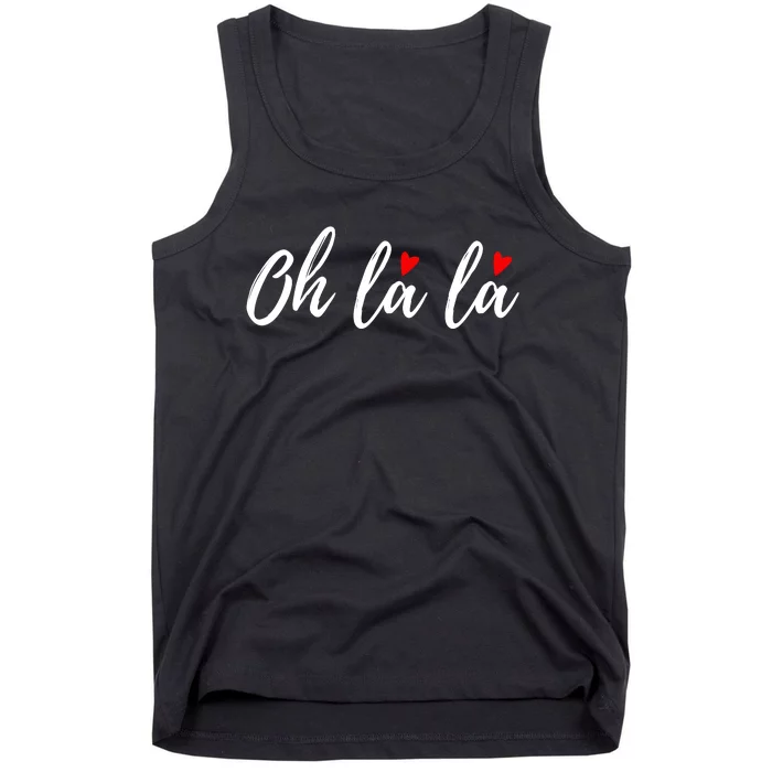 Oh La La, French Word Art With Red Hearts Tank Top