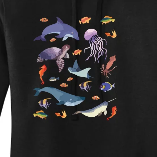 Ocean Life Love Sea Turtle Dolphin Jellyfish Whale Fishes Women's Pullover Hoodie