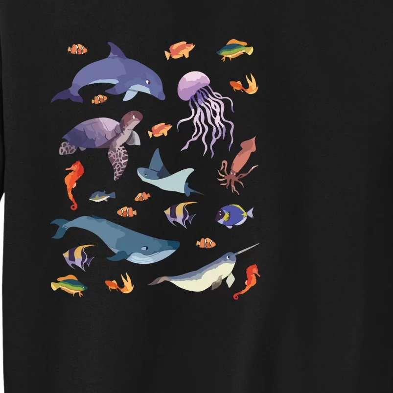 Ocean Life Love Sea Turtle Dolphin Jellyfish Whale Fishes Tall Sweatshirt