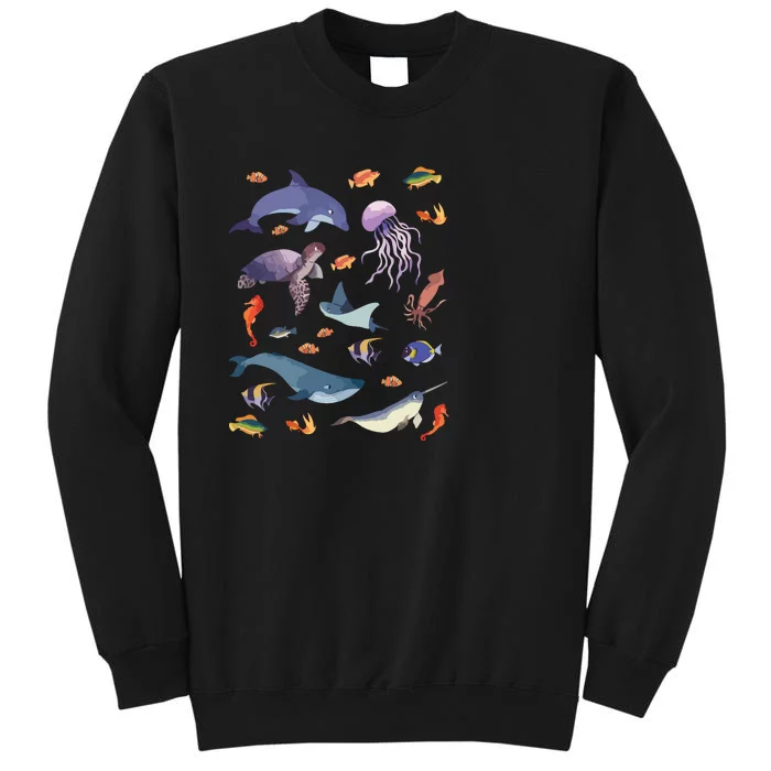 Ocean Life Love Sea Turtle Dolphin Jellyfish Whale Fishes Tall Sweatshirt