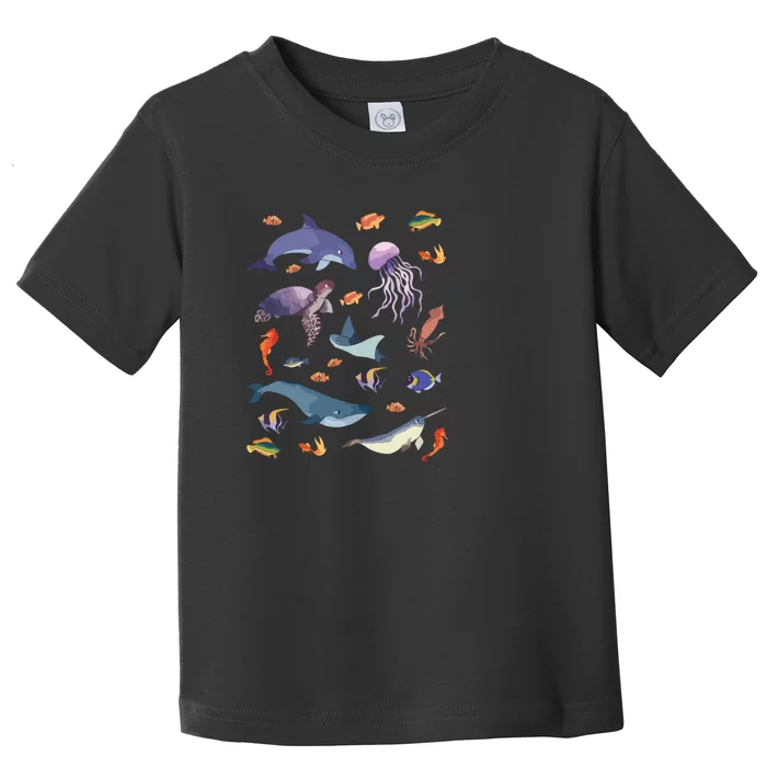 Ocean Life Love Sea Turtle Dolphin Jellyfish Whale Fishes Toddler T-Shirt