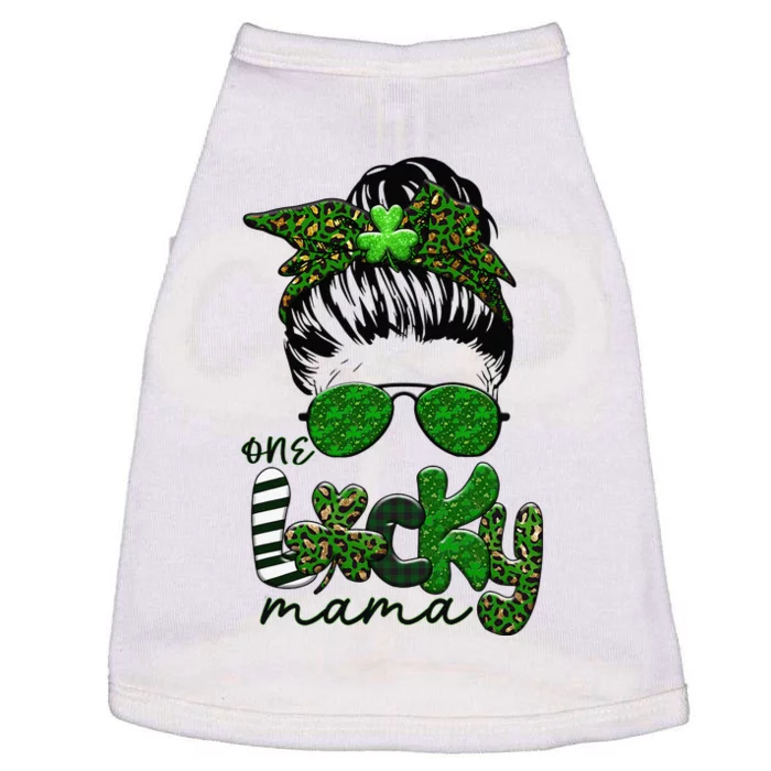 One Lucky Mama Cute Messy Bun Saint Patrick's Day Irish Doggie Tank