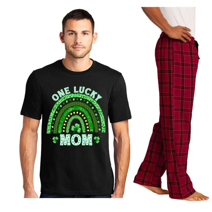 One Lucky Mom St Patrick’S Day Shamrock Rainbow Mom Leopard Cute Gift Pajama Set