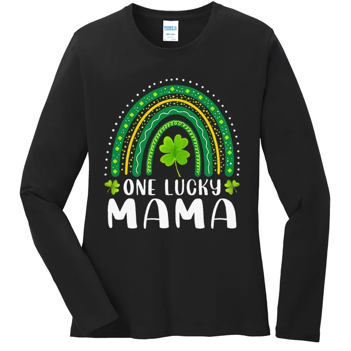 One Lucky Mama Rainbow Saint Patrick's Day Lucky Mom Mother Ladies Long Sleeve Shirt