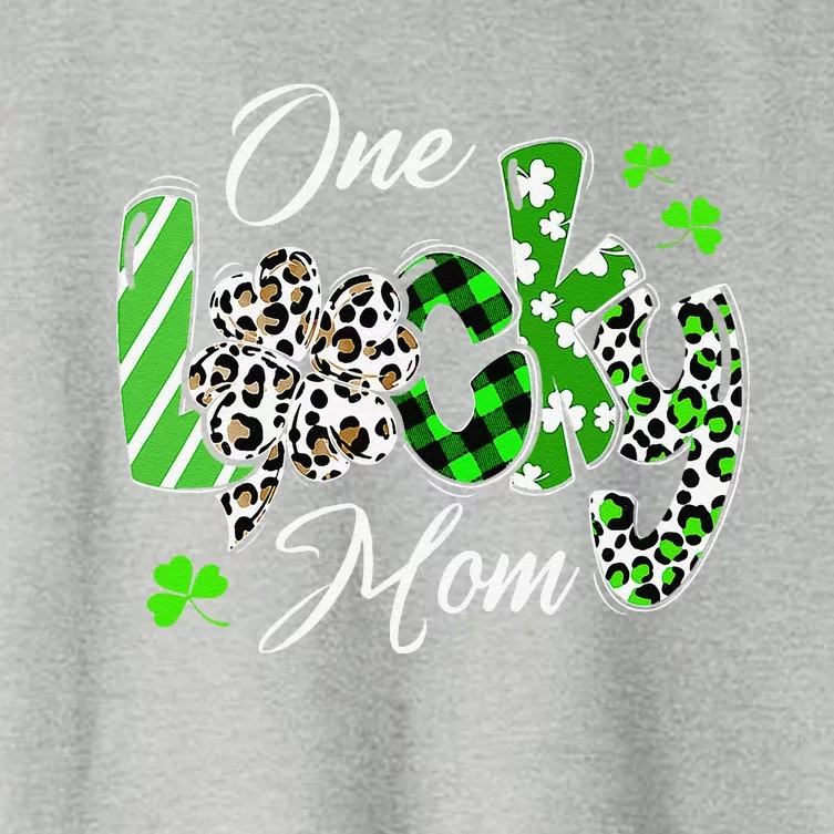 One Lucky Mom Leopard Shamrock Plaid Patrick Day Women's Crop Top Tee