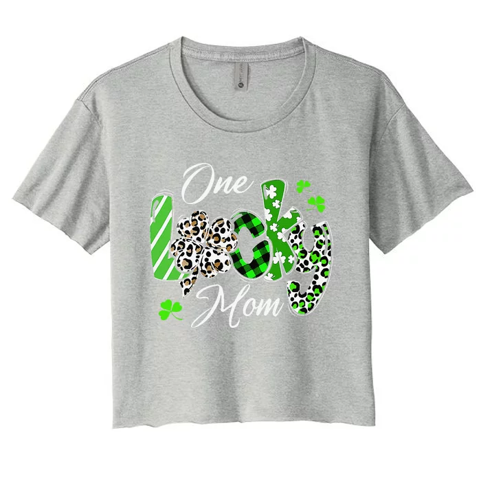 One Lucky Mom Leopard Shamrock Plaid Patrick Day Women's Crop Top Tee