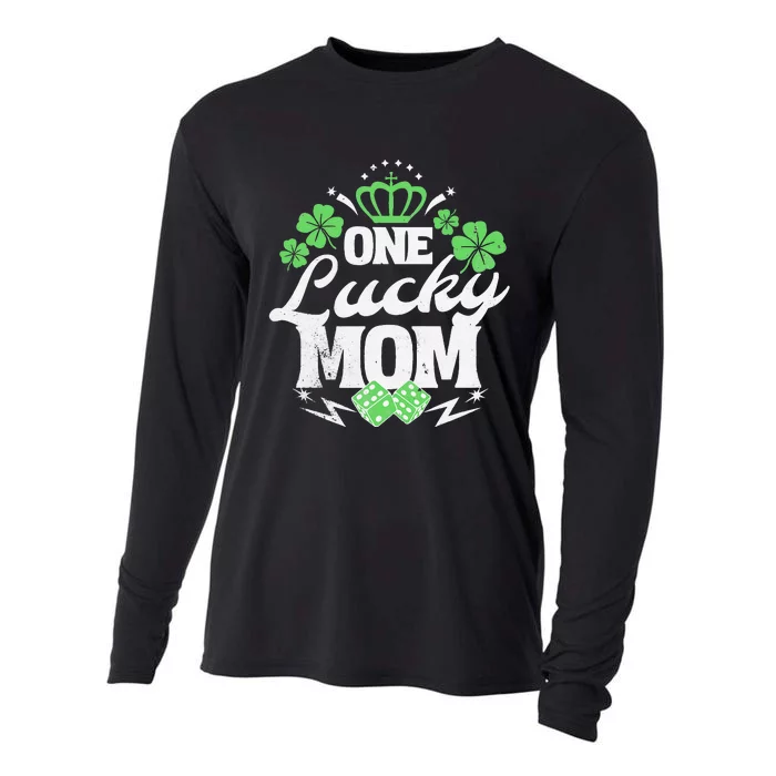 One Lucky Mom St Patricks Day Gift Vintage 70s Dice Cooling Performance Long Sleeve Crew