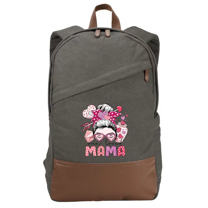 One Loved Mama Valentine Messy Bun Mama Valentine's Day Cotton Canvas Backpack