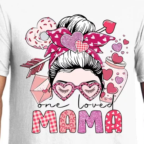 One Loved Mama Valentine Messy Bun Mama Valentine's Day Pajama Set