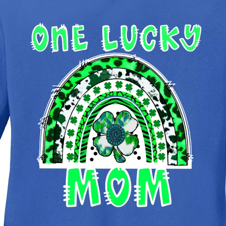 One Lucky Mom Good Luck Green Rainbow Shamrock Leopard Gift Ladies Long Sleeve Shirt